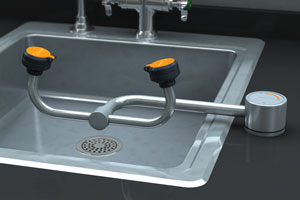 Guardian Eyewash, Deck Mounted AutoFlow™ 90 Swivel, All-Stainless Steel, Right Hand Mounting
